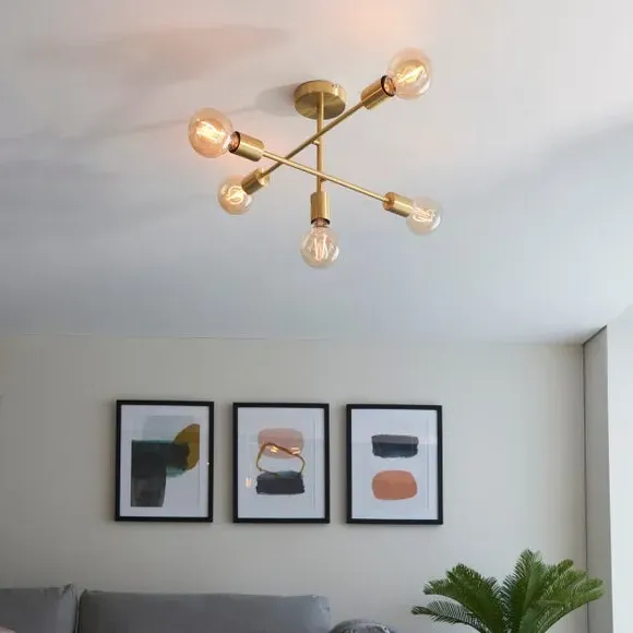5-Light Semi Flush Ceiling Light - Brass