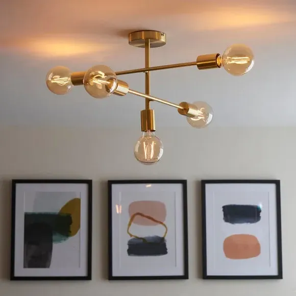 5-Light Semi Flush Ceiling Light - Brass