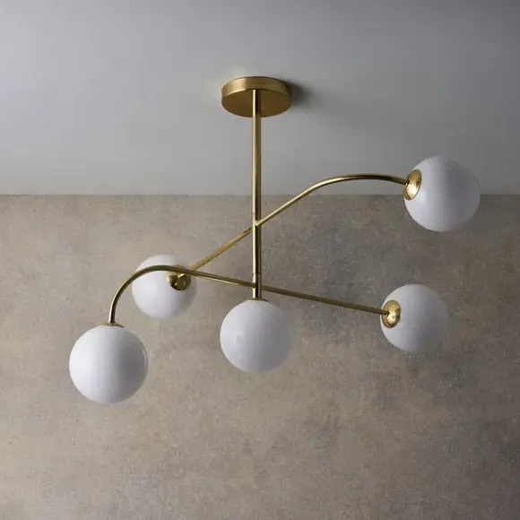 5-Light Semi Flush Ceiling Light - Brass, Glass