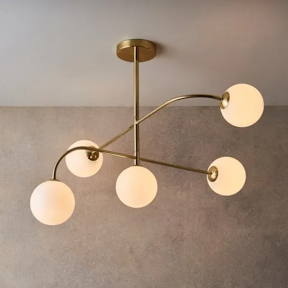 5-Light Semi Flush Ceiling Light - Brass, Glass image