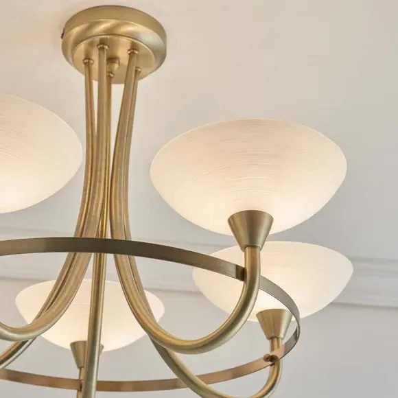 5 Light Semi Flush Ceiling Light - Brass, Metal