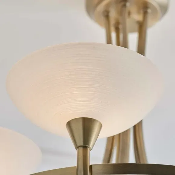 5 Light Semi Flush Ceiling Light - Brass, Metal