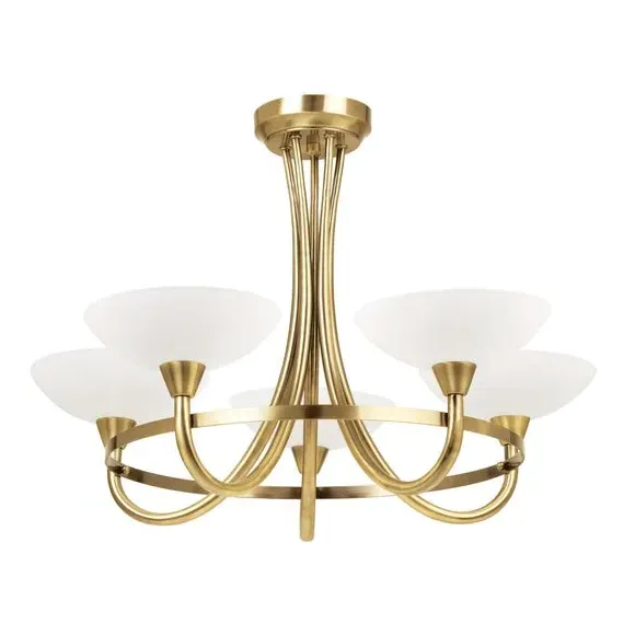 5 Light Semi Flush Ceiling Light - Brass, Metal