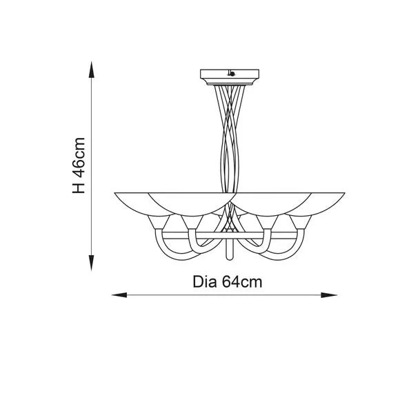 5 Light Semi Flush Ceiling Light - Brass, Metal