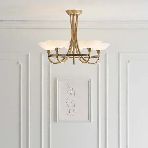 5 Light Semi Flush Ceiling Light - Brass, Metal