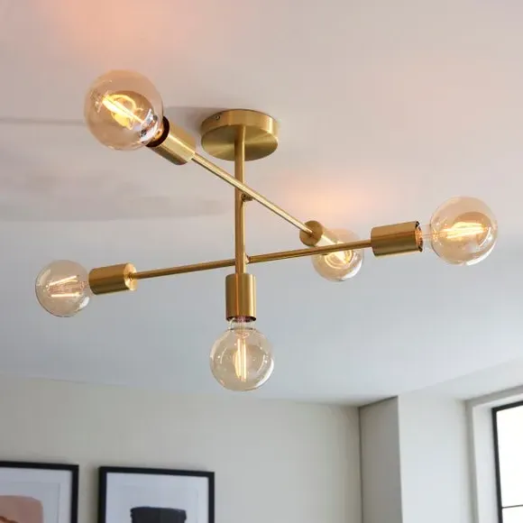 5-Light Semi Flush Ceiling Light - Brass image