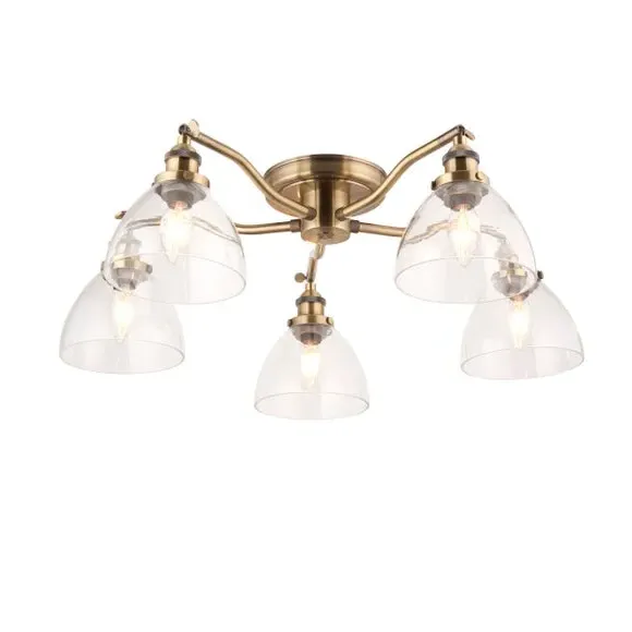 5-Light Semi Flush Ceiling Light - Gold, Metal
