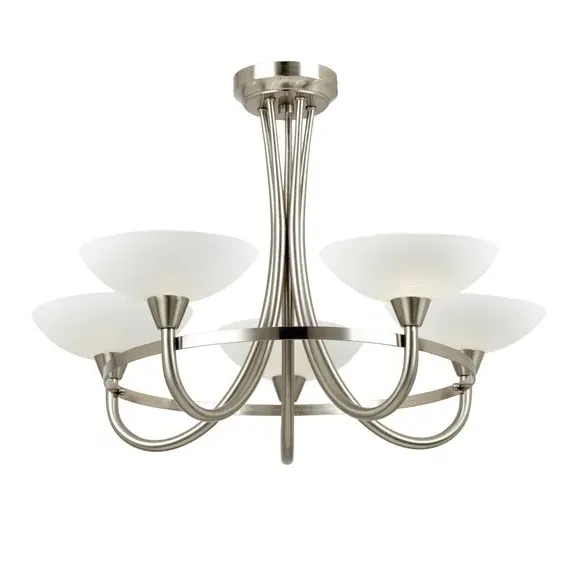 5 Light Semi Flush Ceiling Light - Silver, Metal
