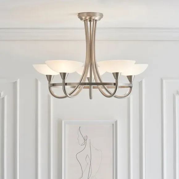 5 Light Semi Flush Ceiling Light - Silver, Metal