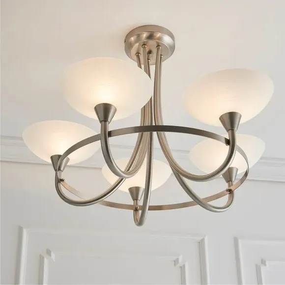 5 Light Semi Flush Ceiling Light - Silver, Metal