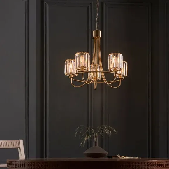 5-Light Traditional Chandelier - Gold, Glass image