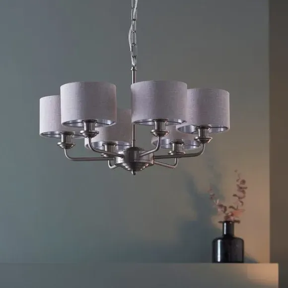 6 Light Ceiling Light - Chrome, Linen