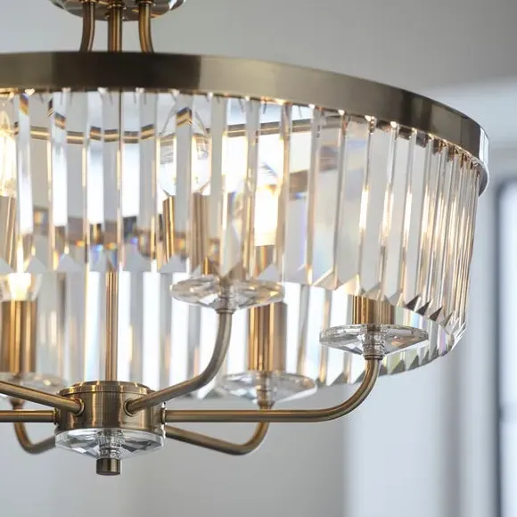 6 Light Chandelier with Faceted Glass - Brass