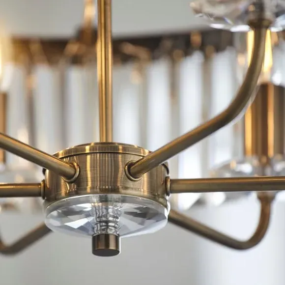 6 Light Chandelier with Faceted Glass - Brass
