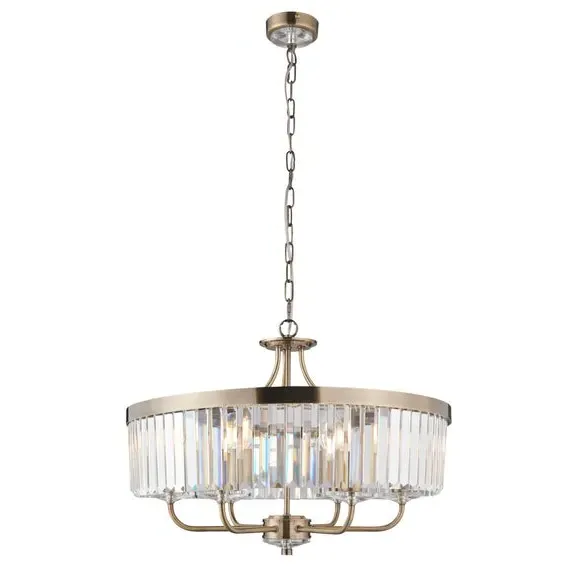 6 Light Chandelier with Faceted Glass - Brass