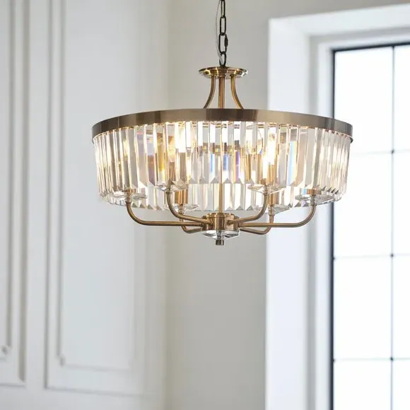 6 Light Chandelier with Faceted Glass - Brass image