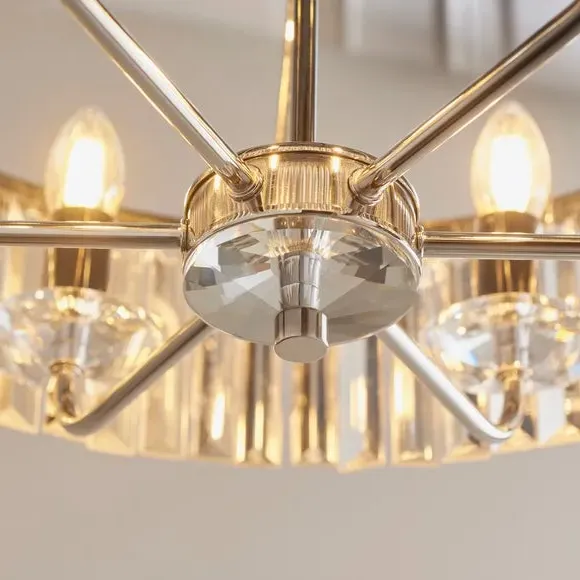 6 Light Chandelier with Faceted Glass - Nickel