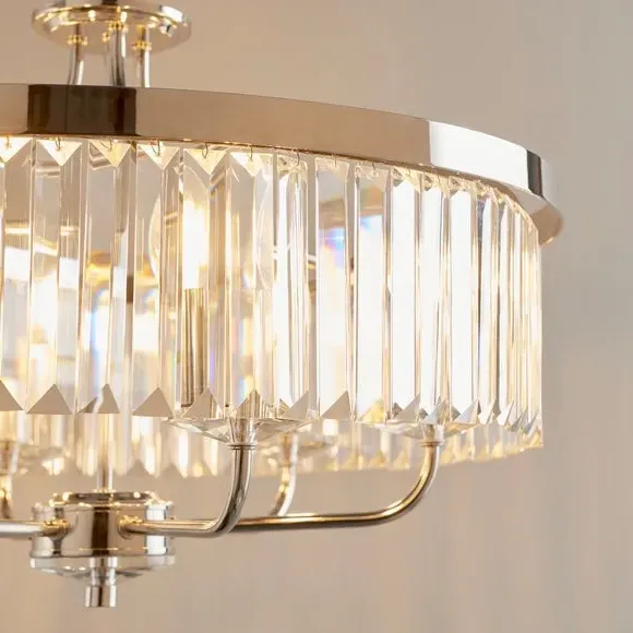 6 Light Chandelier with Faceted Glass - Nickel