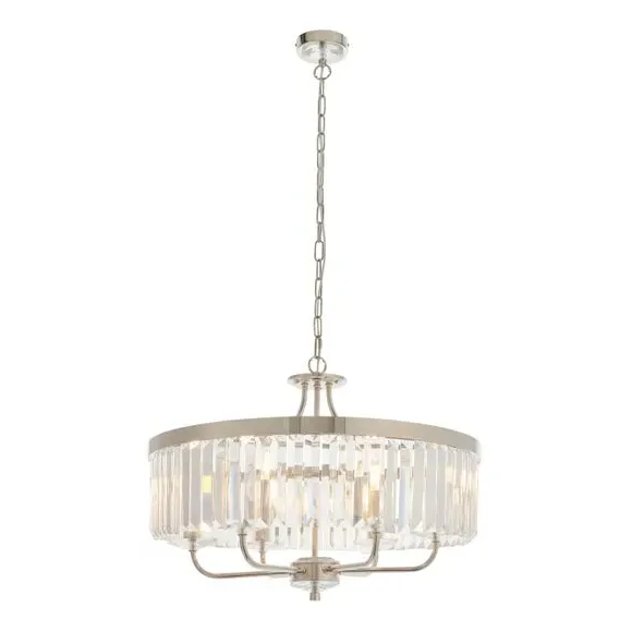 6 Light Chandelier with Faceted Glass - Nickel