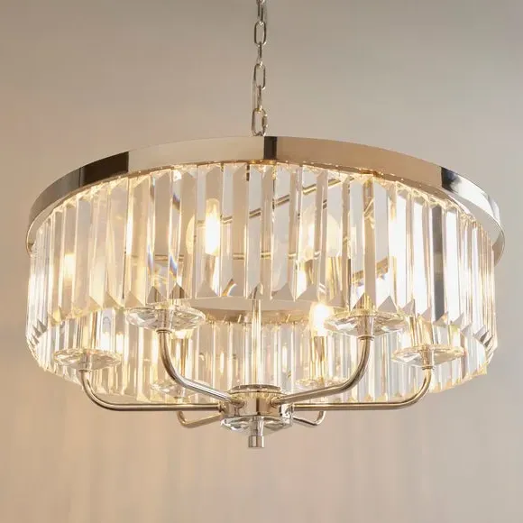 6 Light Chandelier with Faceted Glass - Nickel