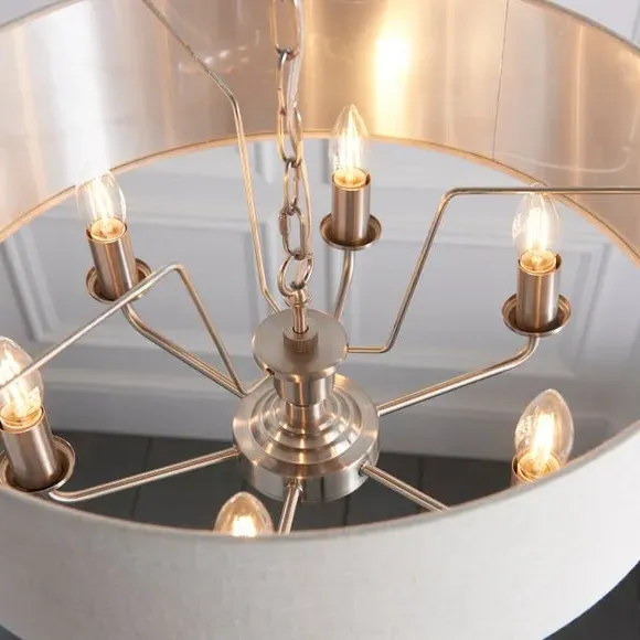 6-Light Pendant Light Adjustable - Chrome, Linen