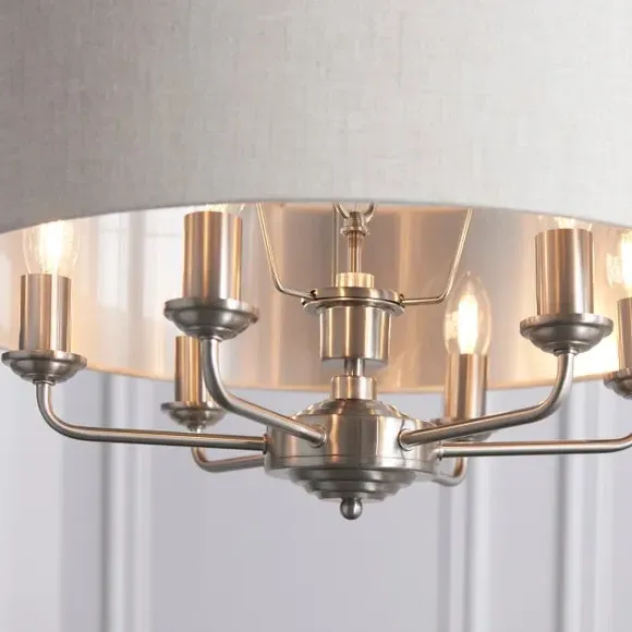 6-Light Pendant Light Adjustable - Chrome, Linen