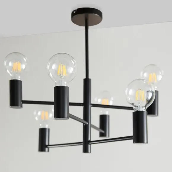 6-Light Semi Flush Ceiling Light - Black