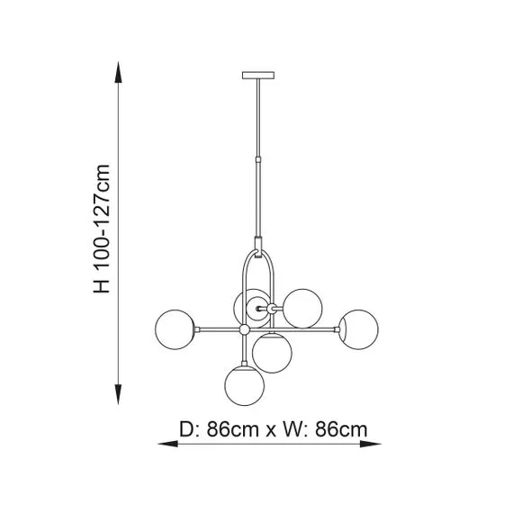 6-Light Semi Flush Ceiling Light - Black, Metal