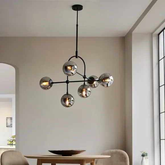 6-Light Semi Flush Ceiling Light - Black, Metal