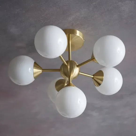 6 Light Semi Flush Ceiling Light - Brass