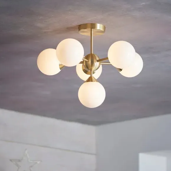 6 Light Semi Flush Ceiling Light - Brass