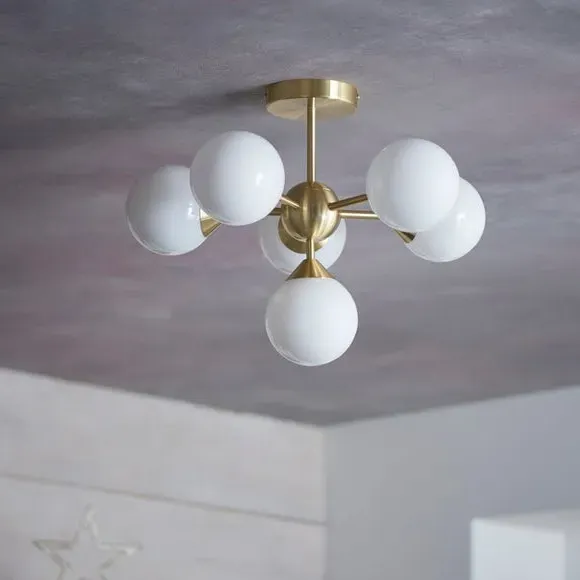 6 Light Semi Flush Ceiling Light - Brass