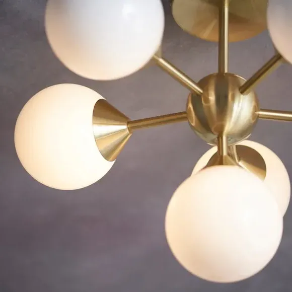 6 Light Semi Flush Ceiling Light - Brass