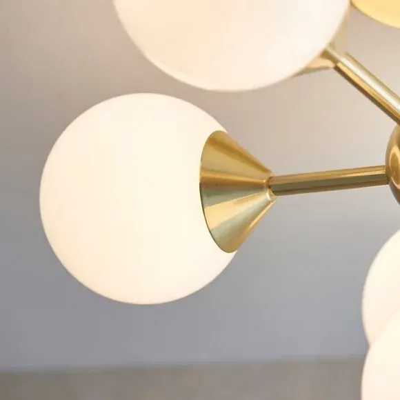 6 Light Semi Flush Ceiling Light - Brass