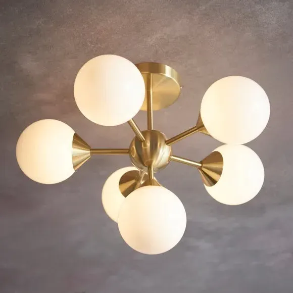 6 Light Semi Flush Ceiling Light - Brass image