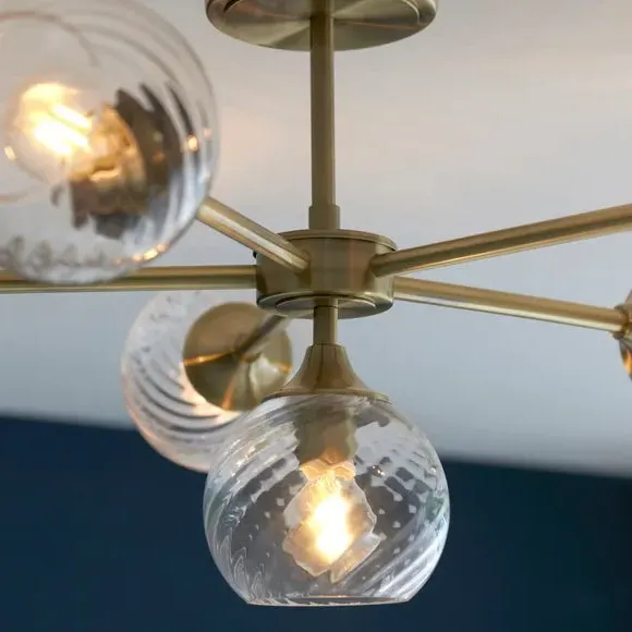 6-Light Semi Flush Ceiling Light - Gold, Glass