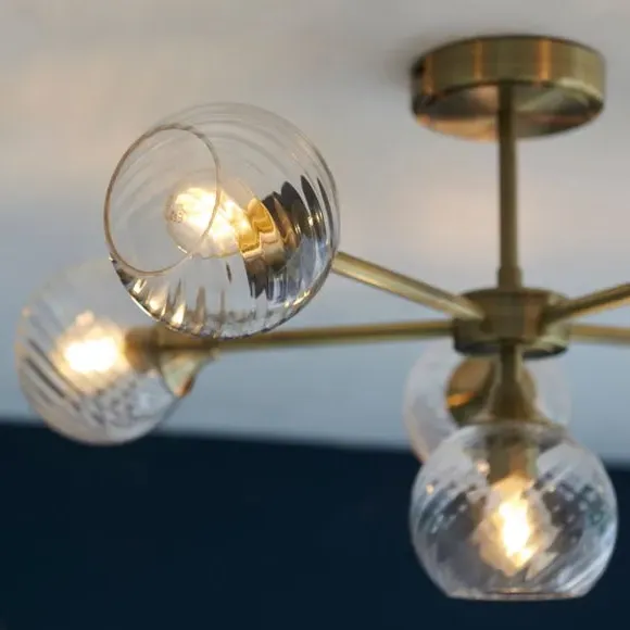 6-Light Semi Flush Ceiling Light - Gold, Glass