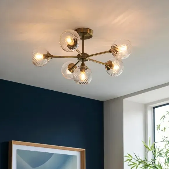 6-Light Semi Flush Ceiling Light - Gold, Glass image