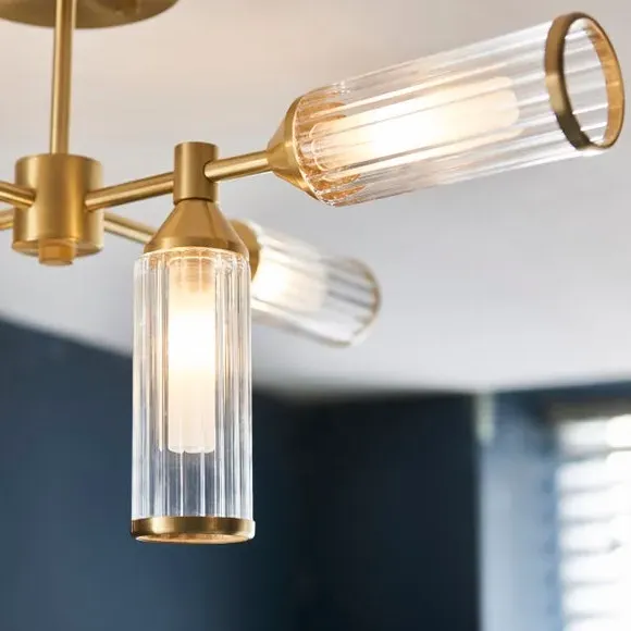6-Light Semi Flush Ceiling Light - Gold, Steel