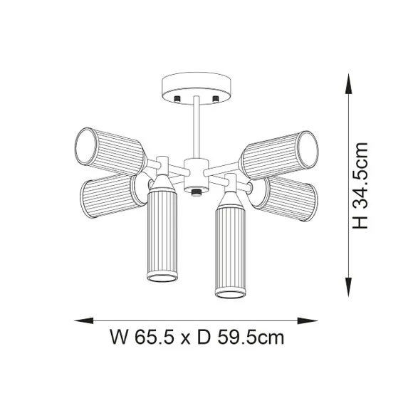 6-Light Semi Flush Ceiling Light - Gold, Steel
