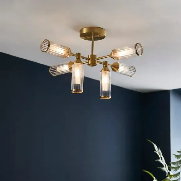 6-Light Semi Flush Ceiling Light - Gold, Steel image