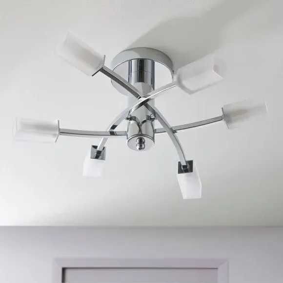 6 Light Semi Flush Ceiling Light - Silver, Chrome