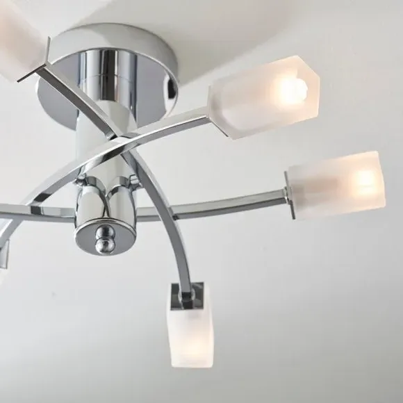 6 Light Semi Flush Ceiling Light - Silver, Chrome