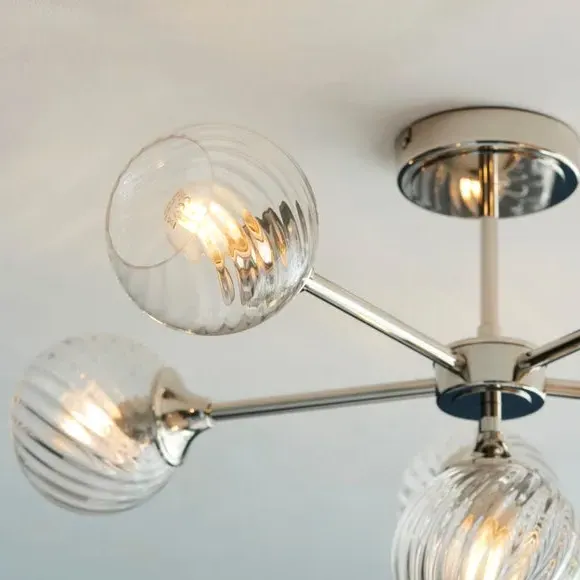 6-Light Semi Flush Ceiling Light - Silver, Glass
