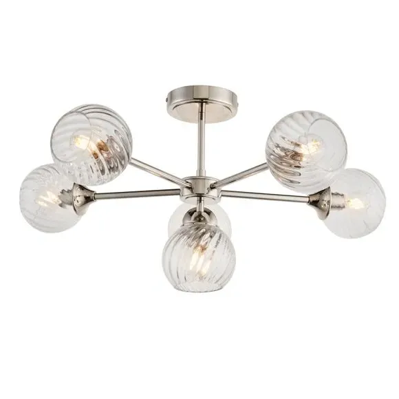 6-Light Semi Flush Ceiling Light - Silver, Glass