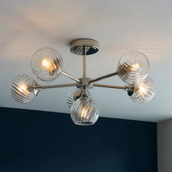 6-Light Semi Flush Ceiling Light - Silver, Glass image