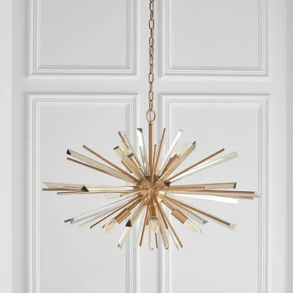 8-Light Ceiling Light Starburst - Brass, Glass