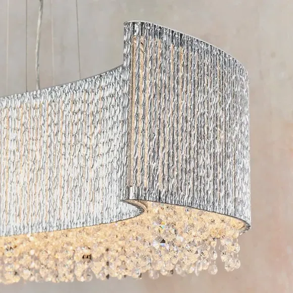 8 Light Crystal Ceiling Light - Silver, Chrome