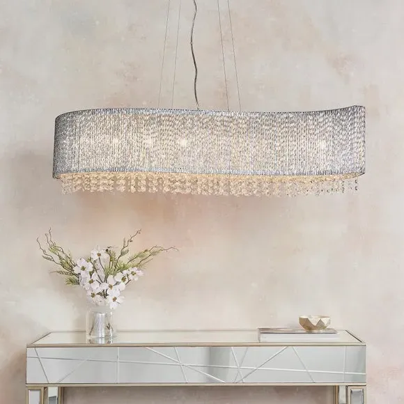 8 Light Crystal Ceiling Light - Silver, Chrome