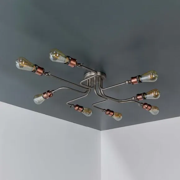 8-Light Semi Flush Ceiling Light - Copper
